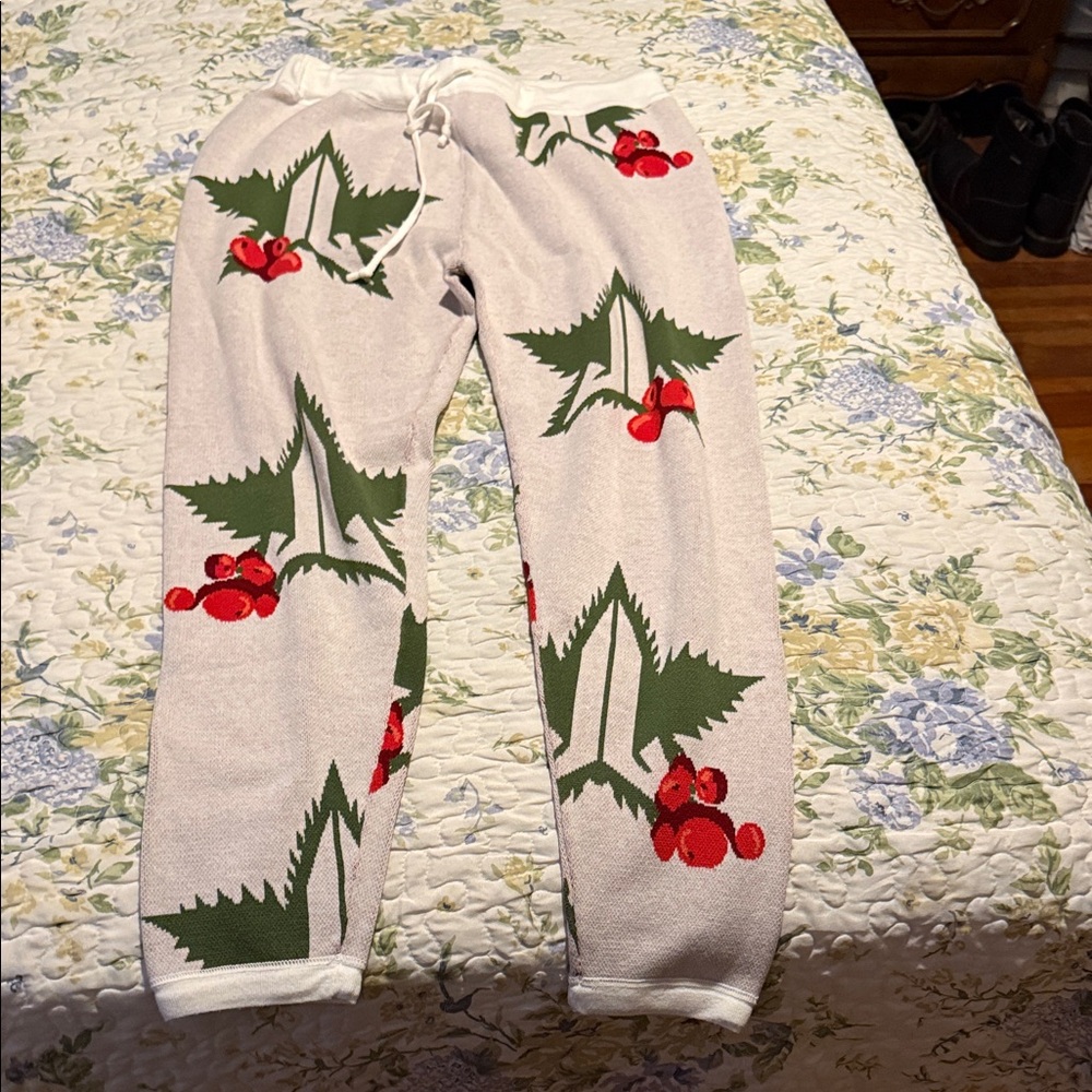 Jeffree Star White Pants with Red and Green Holiday Design